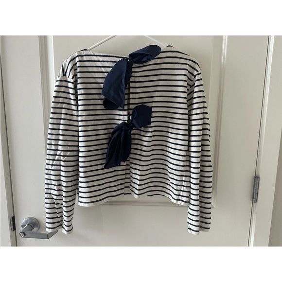 J. Crew Navy and White Striped Bow Back Blouse - Picture 7 of 8